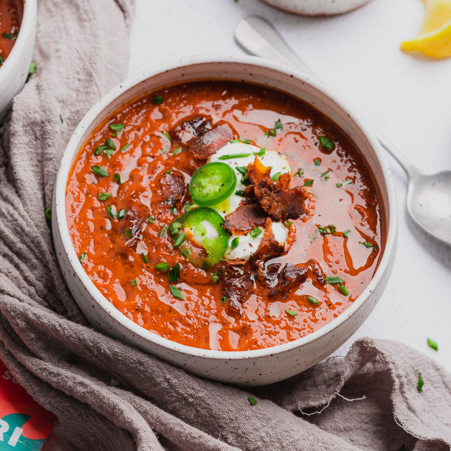 Spicy Roasted Red Pepper Soup with Biltong